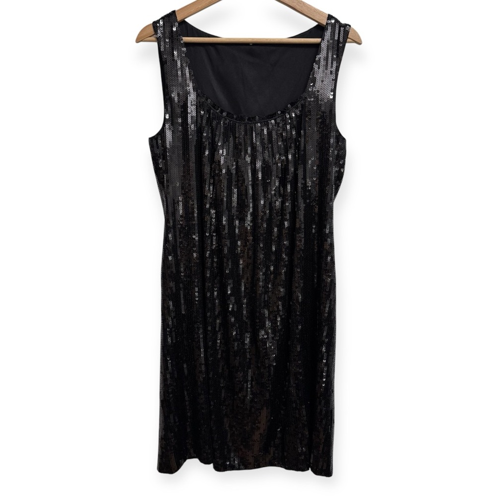 Ellie Tahari Silk Blend Sequin Shift Little‎ Black Dress Medium